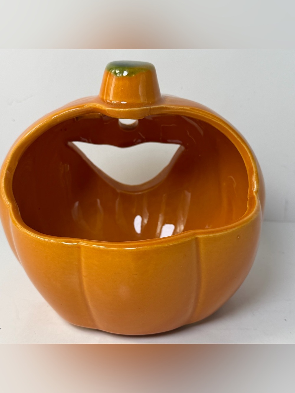 Vintage Ceramic Jack O Lantern Candy Bowl Planter Halloween Pumpkin 6.5” Glazed - Picture 4 of 10